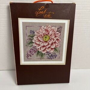 Lanarte Blooming Blush Pink Dahlia Cross Stitch Kit 33x33cm Linen DMC PN-0149425